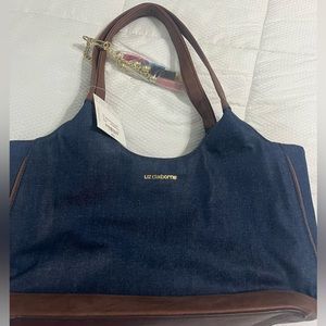 NWT Liz Claiborne Jordan Denim Shopper Handbag